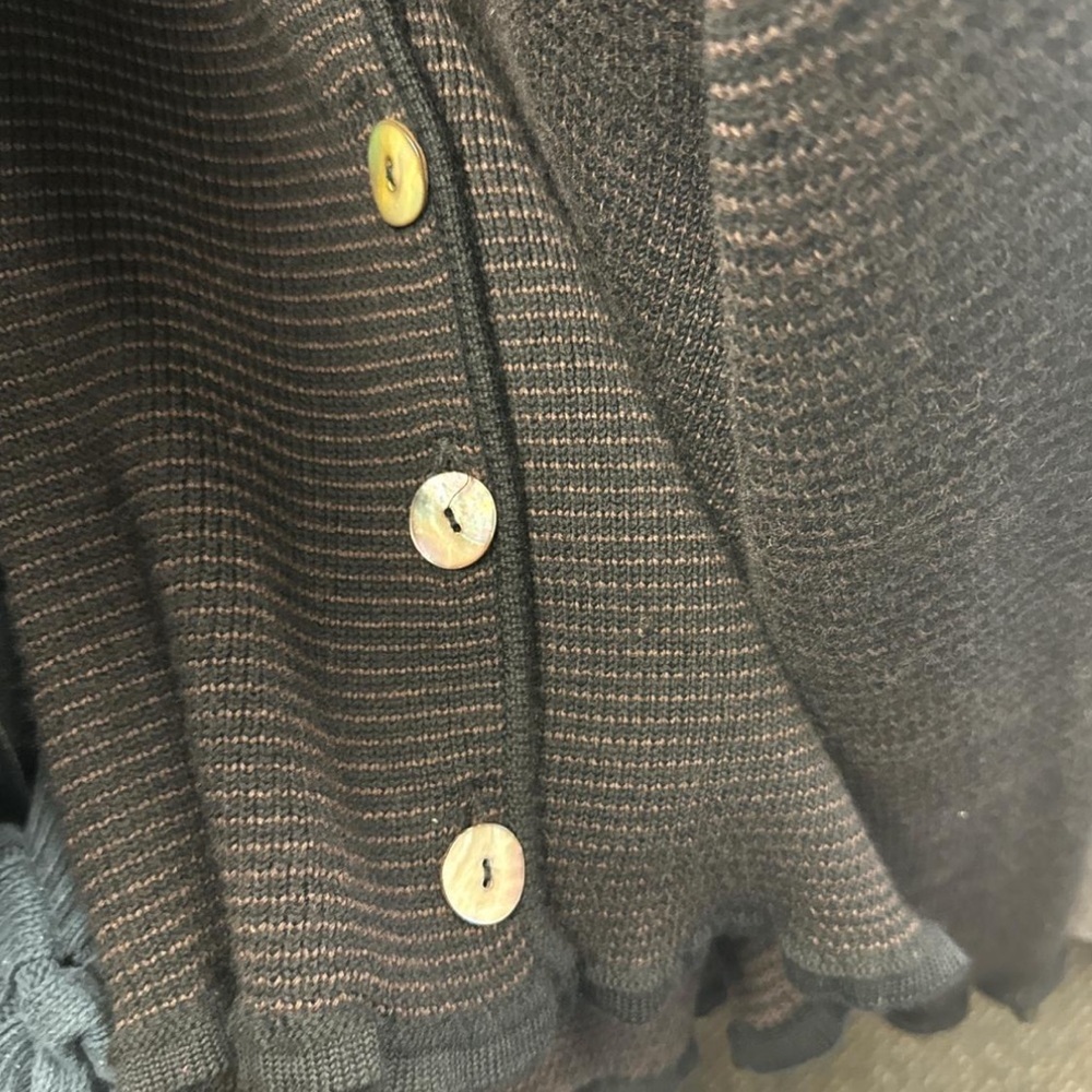 Margaret O'Leary Merino Wool Striped Cardigan Brown Black Shawl Collar Sweater - Picture 6 of 8